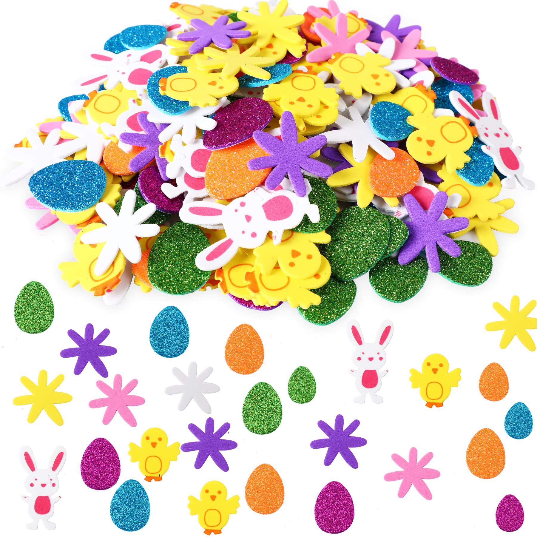 JULBEAR 300-Piece Easter Foam Stickers Set - Colorful Spring Decorations with Eggs, Bunnies, Chicks & Flowers for DIY Crafts, Greeting Cards, Scrapbooking, Party Favors & Home Decor - Perfect for Easter Celebrations & Classroom Activities