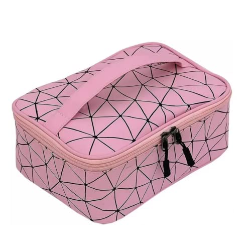 Portable Pink Cosmetic Bag for Women - Waterproof Makeup Pouch Organizer with Mirror | Travel, Gym & Daily Use Beauty Essentials Storage Case