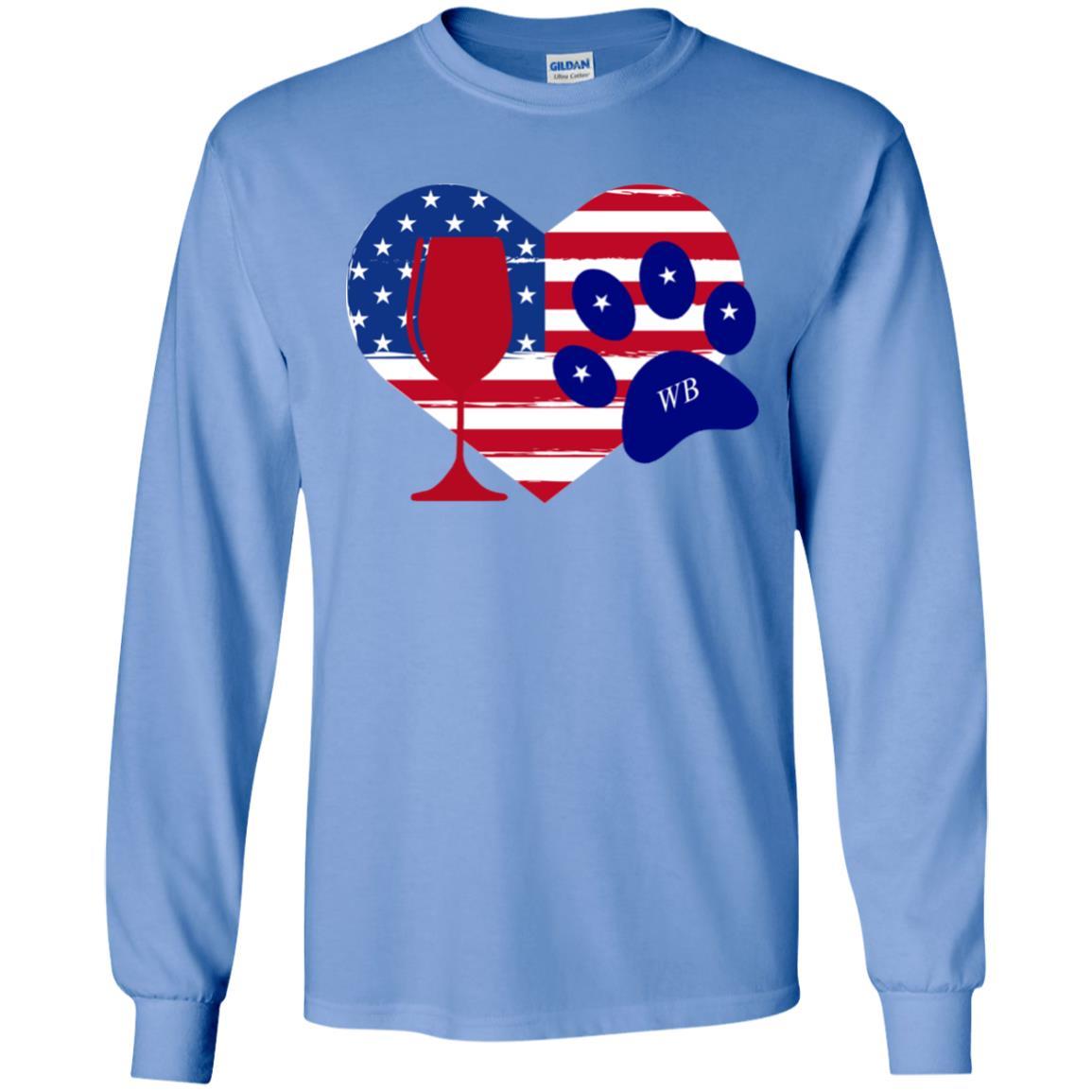 WineyBitches.Co American Wine Paw Heart Long Sleeve Ultra Soft Cotton T-Shirt | Cute Dog Lover Wine Enthusiast Gift for Women | Perfect for Wine Tasting, Girls Night Out & Casual Wear