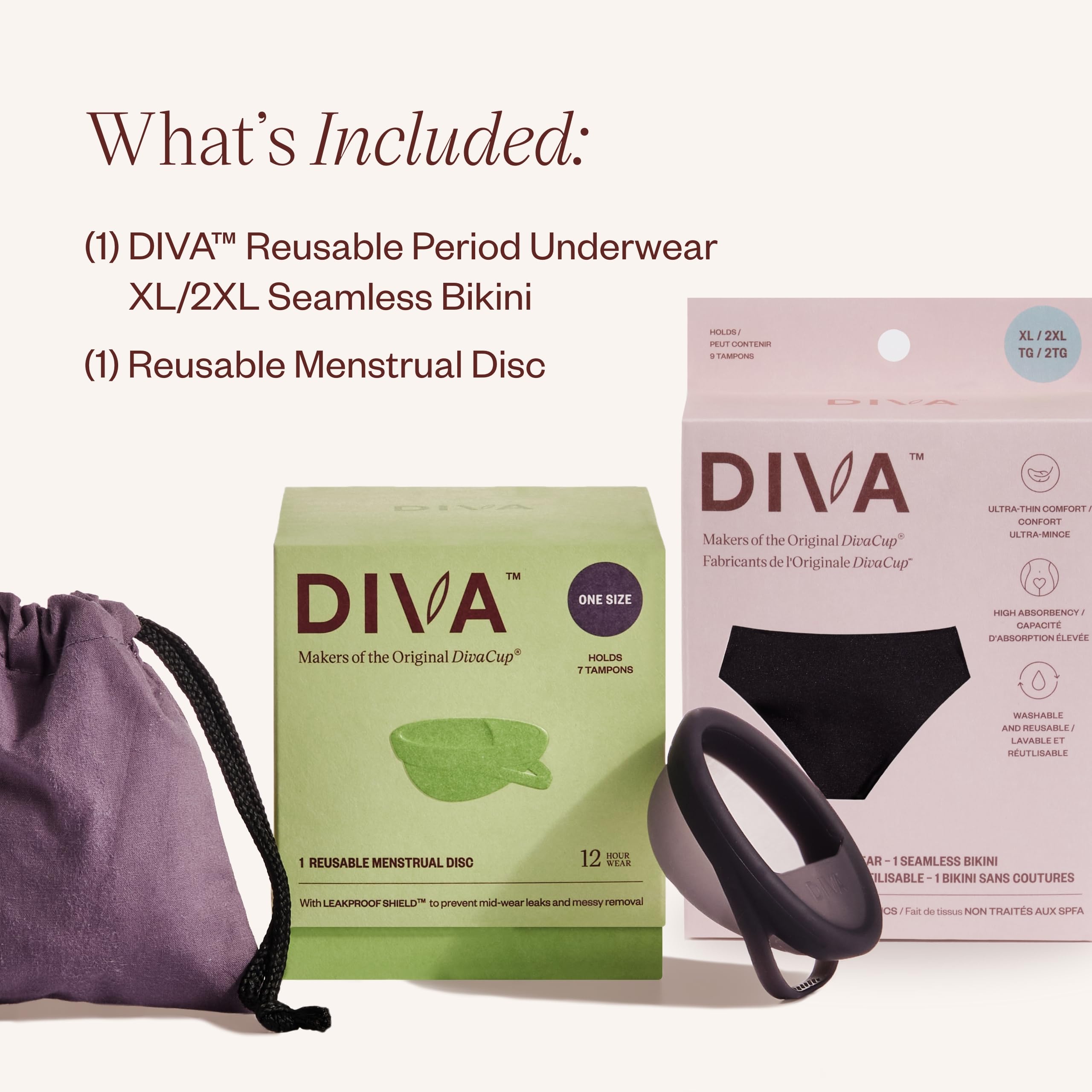 DivaCup Reusable Period Underwear & Menstrual Disc - Leakproof Bikini Briefs for Women - Eco-Friendly Washable Black Panties | Perfect for Yoga, Swimming & Overnight Protection