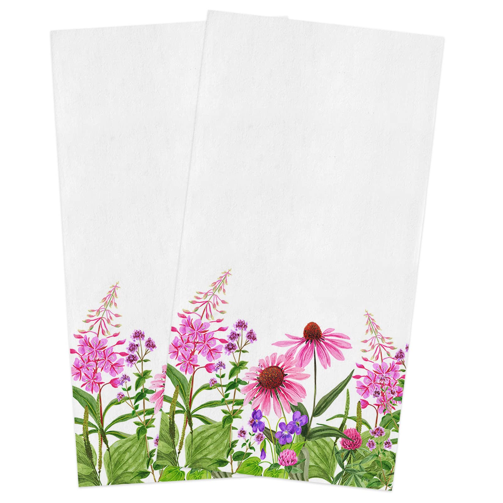 Spring Floral Kitchen Towels - 2 Pack Ultra Absorbent Microfiber Dish Towels for Kitchen, Pink Watercolor Wildflower Design | Farmhouse Style Hand Towels, Tea Towels & Bar Towels (18