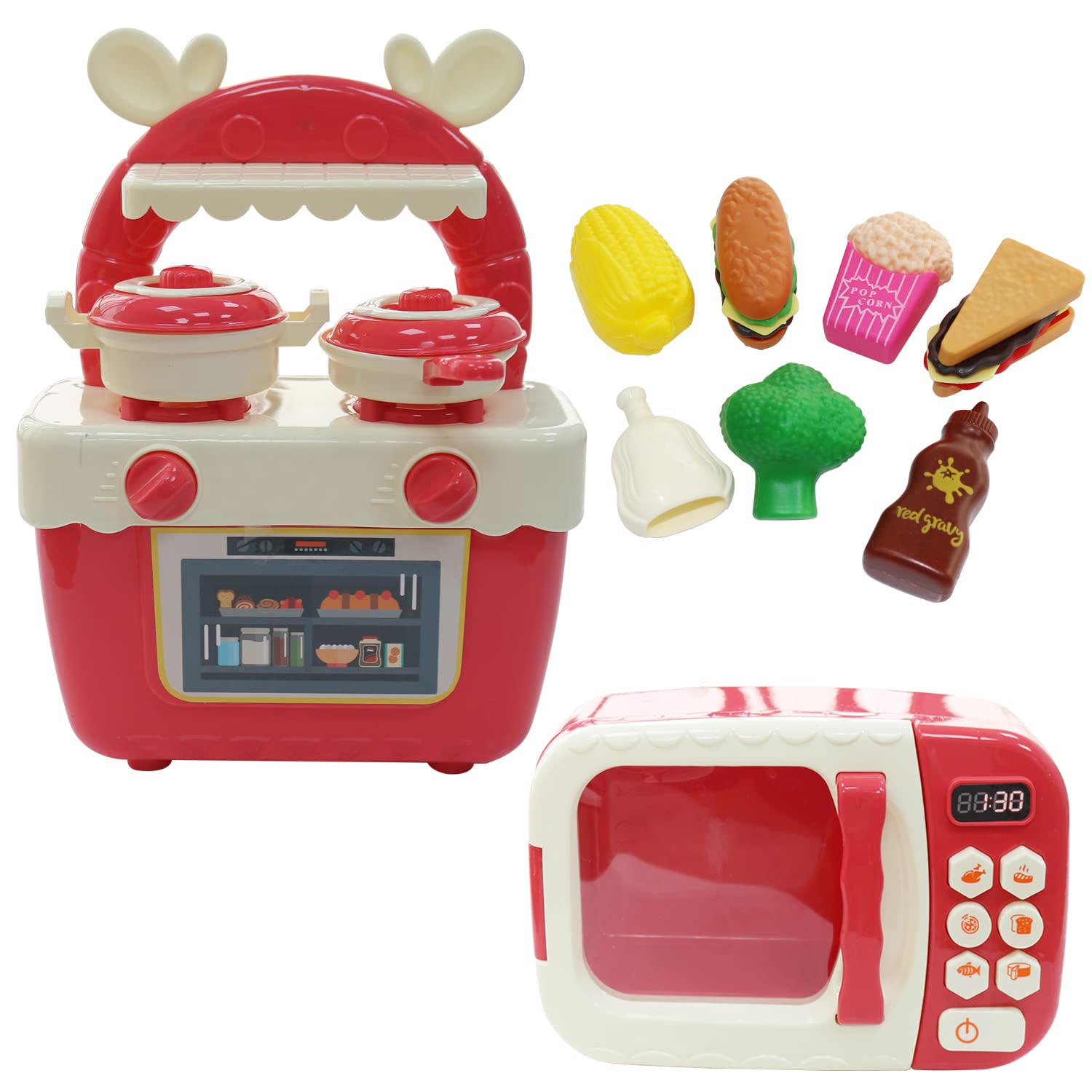 BESUNTEK 10PCS Kids Pretend Play Kitchen Set - Microwave Toy Oven with Play Food, Portable Toddler Cooking Toys for Girls & Boys - Perfect for Indoor Picnic, Role Play & Early Learning Fun