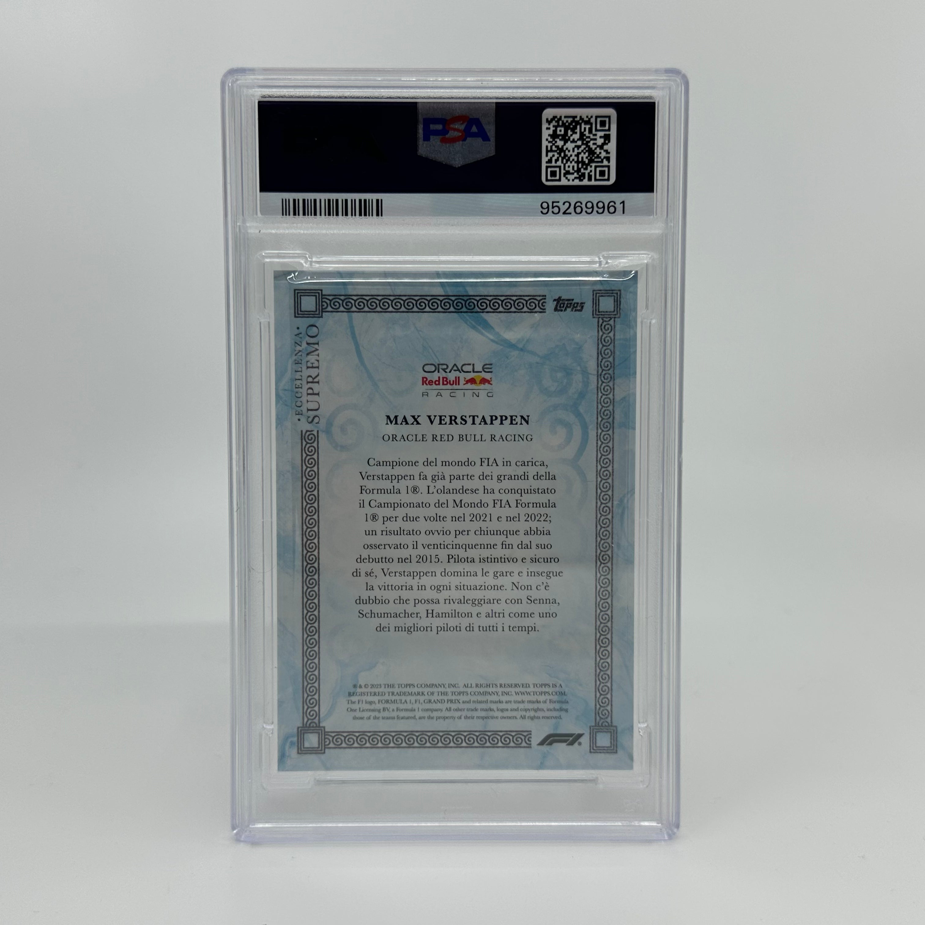 2023 Eccellenza Supremo Max Verstappen Blue PSA 9 21/49 - Rare Racing Collectible for F1 Fans & Sports Memorabilia Display