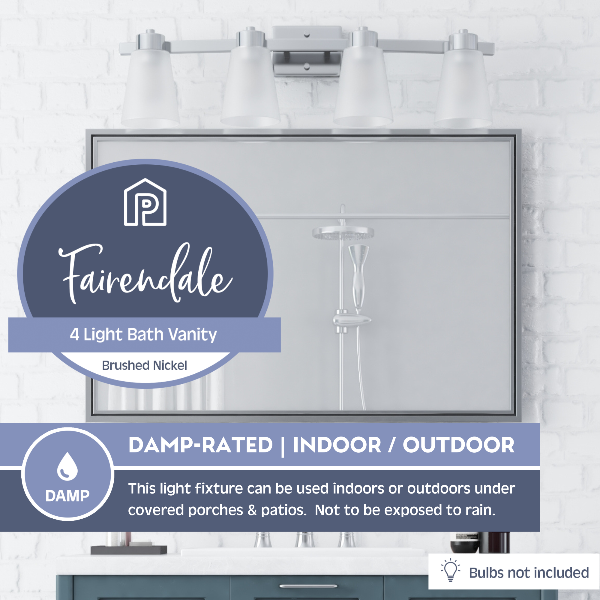Fairendale 4-Light Brushed Nickel Vanity Light with Frosted Glass Shades - Perfect for Bathroom, Bedroom, and Dressing Room Lighting