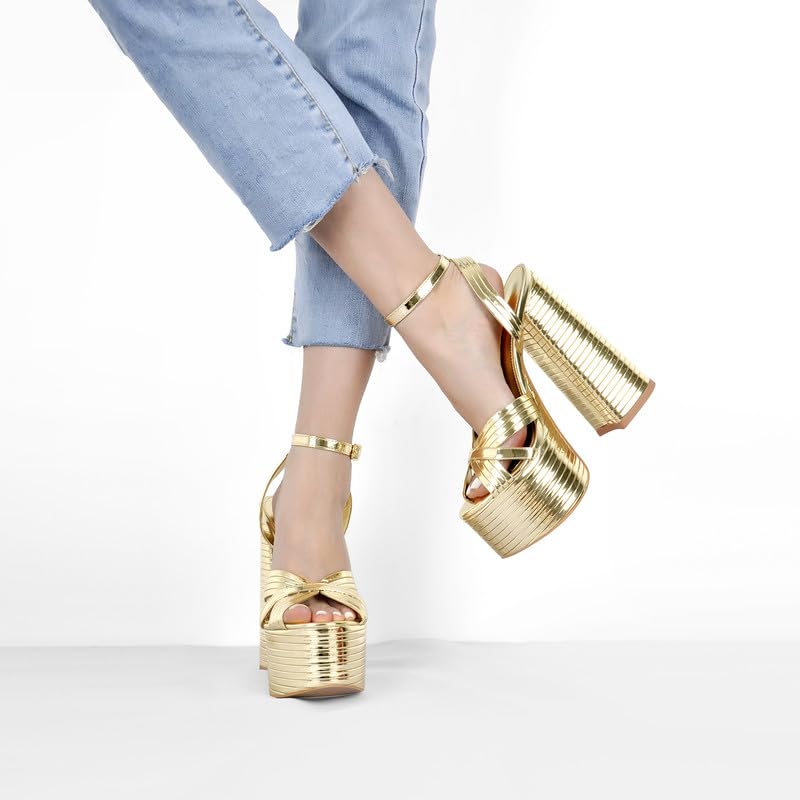 Women's Chunky High Heel Sandals with Ankle Strap - Platform Heels for Parties, Weddings & Night Out