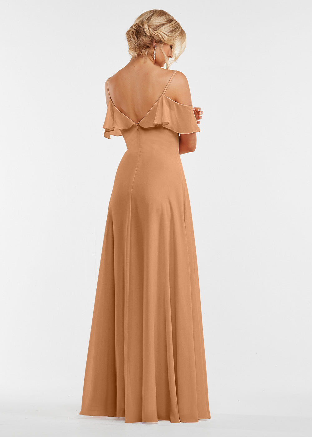 Elegant Off Shoulder Ruffled Chiffon Bridesmaid Dress - A-Line Flowy Design for Weddings, Parties & Special Occasions