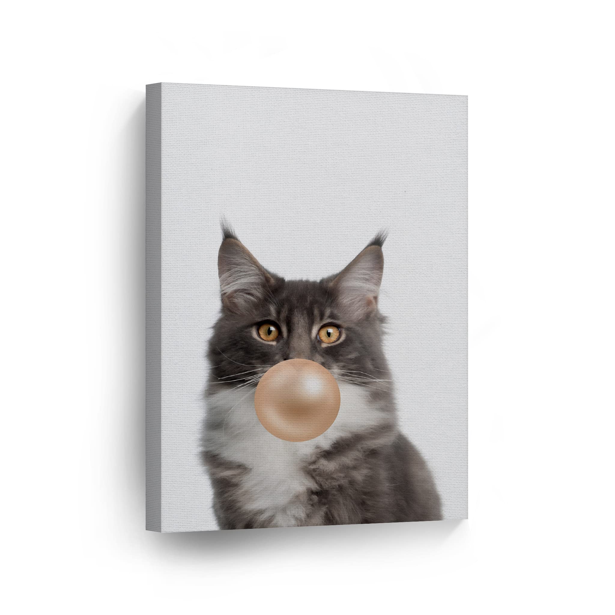 Maine Coon Cat Kitten Chewing Bubble Gum Canvas Wall Art Print - 36x24 Inch Pet Lover Gift, Pop Art Home Decor for Living Room, Bedroom, Nursery & Office | Funny Animal Portrait Painting for Cat Enthusiasts