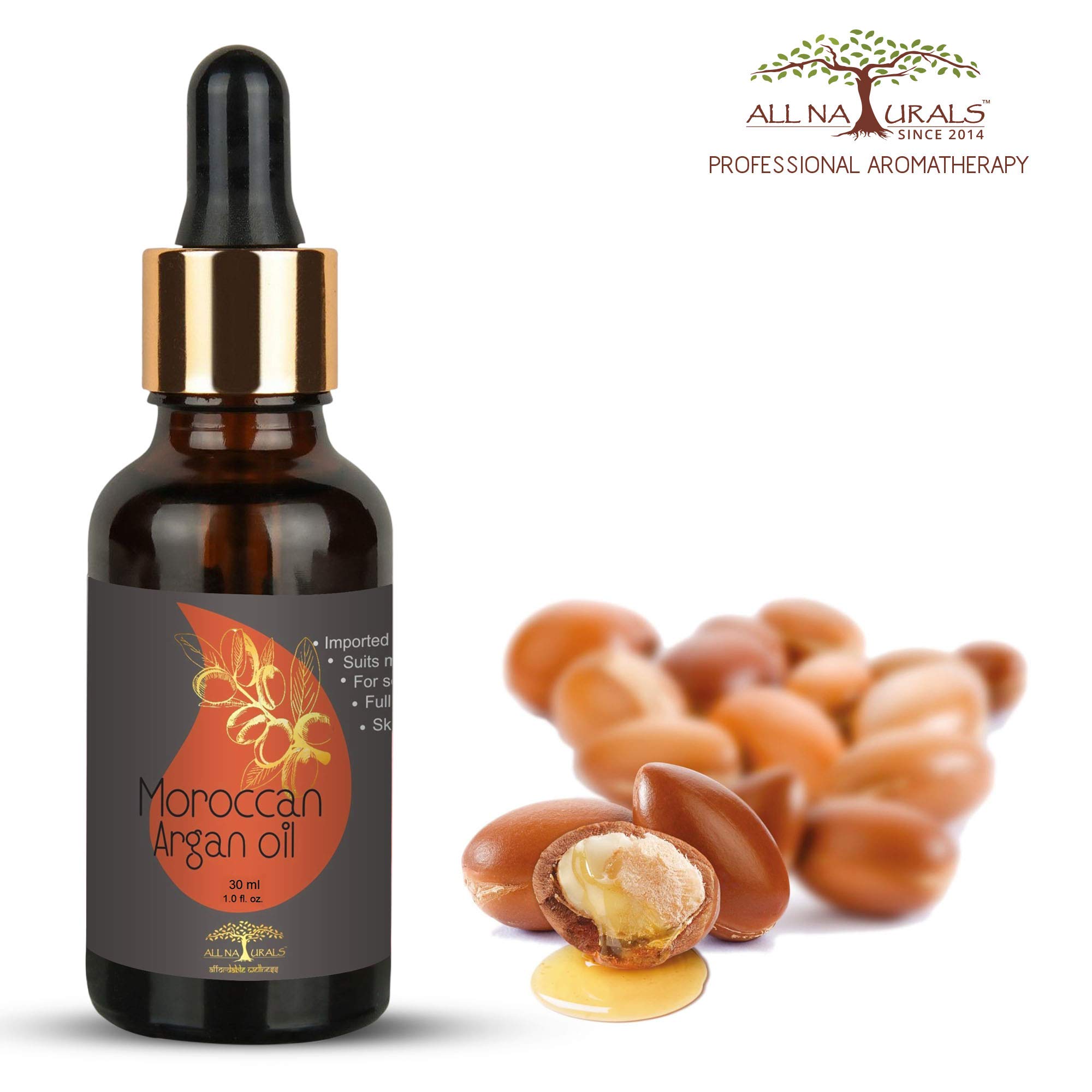 Pure Cold-Pressed Moroccan Argan Oil for Hair Growth, Skin Care & Face Massage - 100% Natural Undiluted Carrier Oil - 30ml - Perfect for Dry Hair Treatment, Anti-Aging & Daily Moisturizing Routine