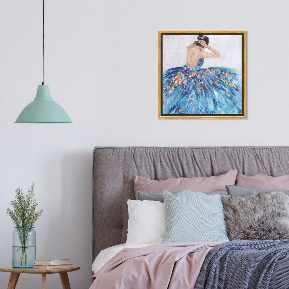 Elegant Blue Princess Dress Framed Canvas Wall Art Print - Glamorous Home Decor for Bedroom, Living Room & Nursery | Perfect Gift for Girls & Teens
