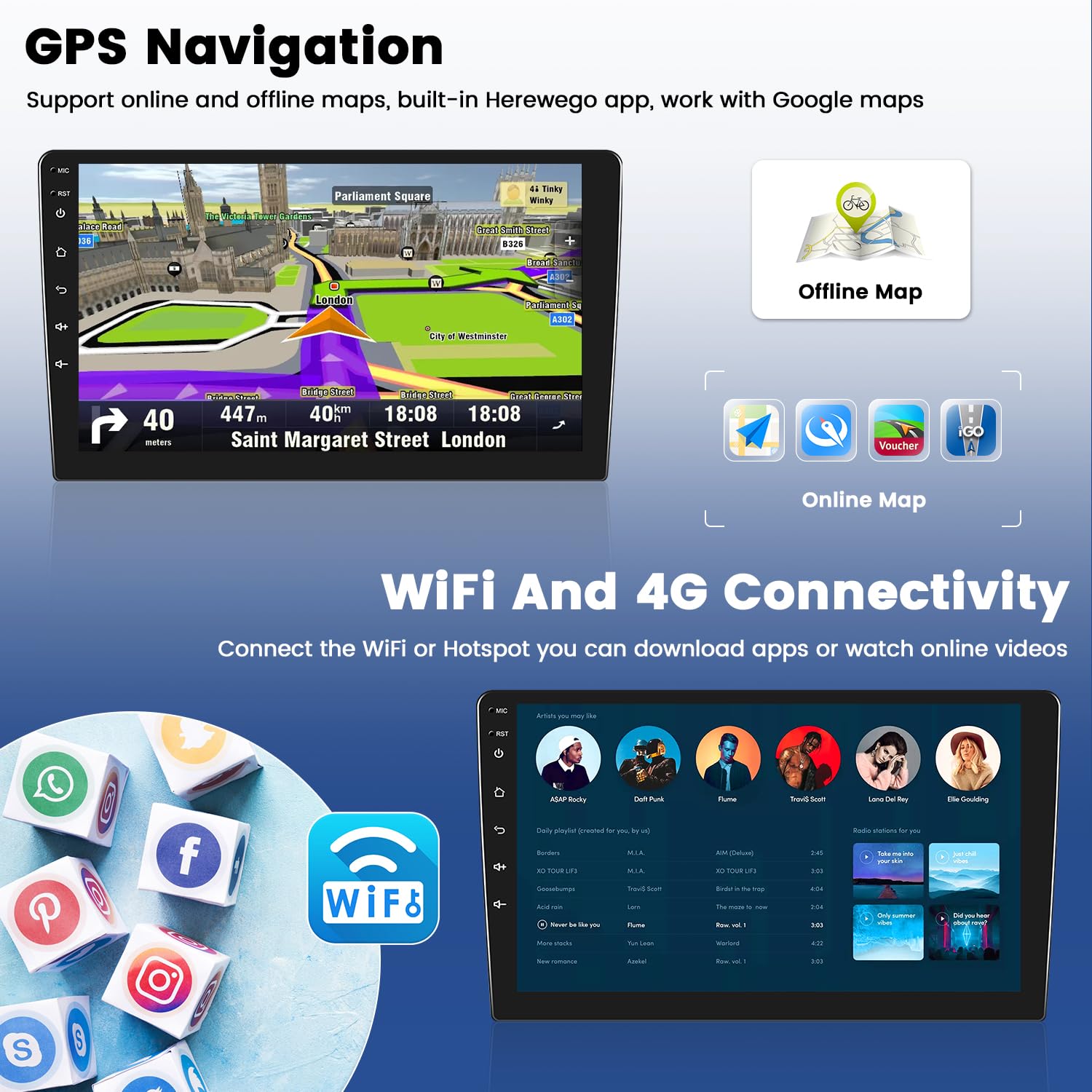 2+64GB Hikity Android 13 Wireless CarPlay Stereo for Fiat 500 2007-2015 - 9 Inch HD Touchscreen Car Radio with Android Auto, GPS Navigation, Bluetooth, FM RDS & Backup Camera - Perfect for Road Trips & Daily Commuting
