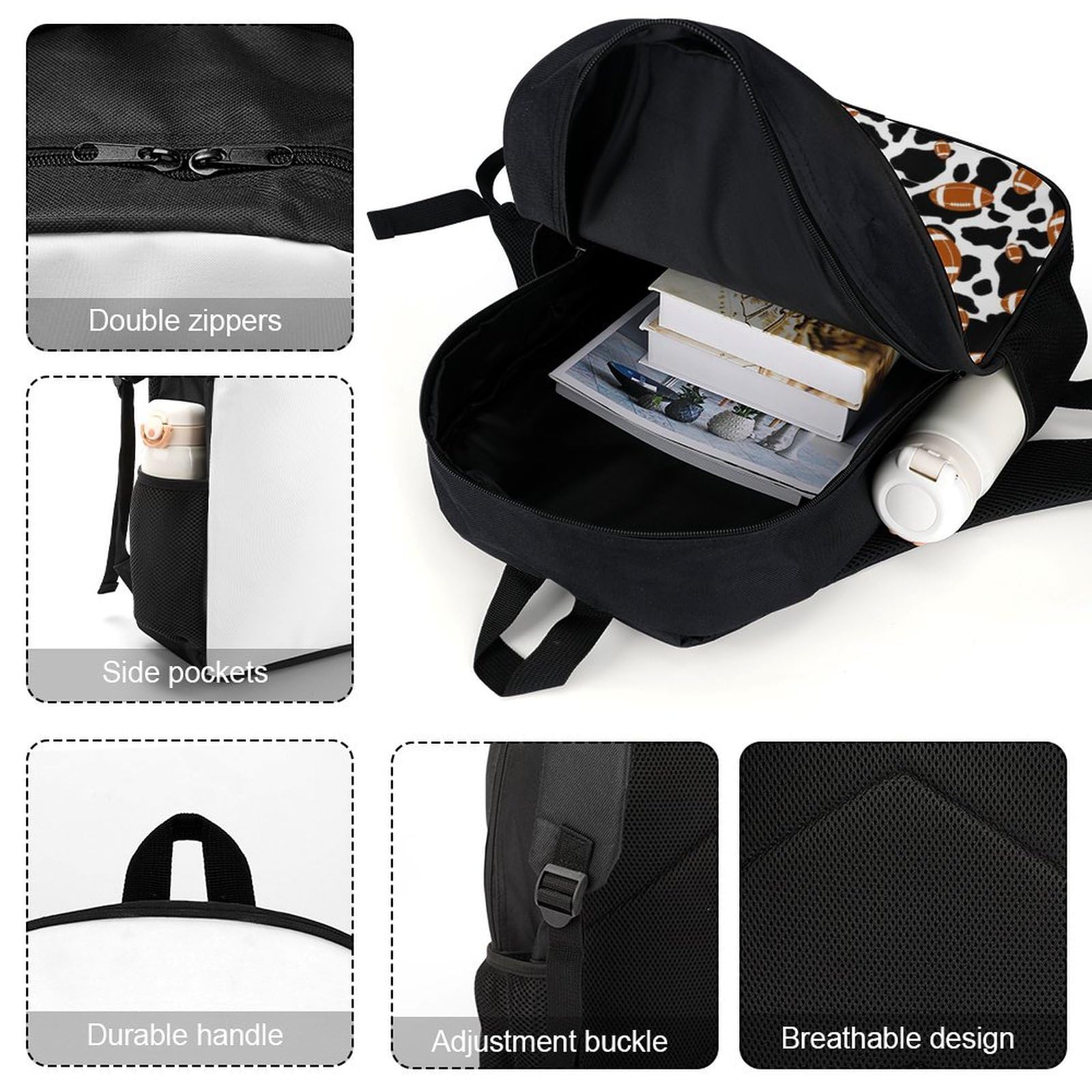 IOEDTHBJ 17 Inch American Football Pattern Backpack - 3D Printed Laptop Bag for School & Travel - Durable Computer Backpack for Men & Women - Perfect for Work, College & Sports