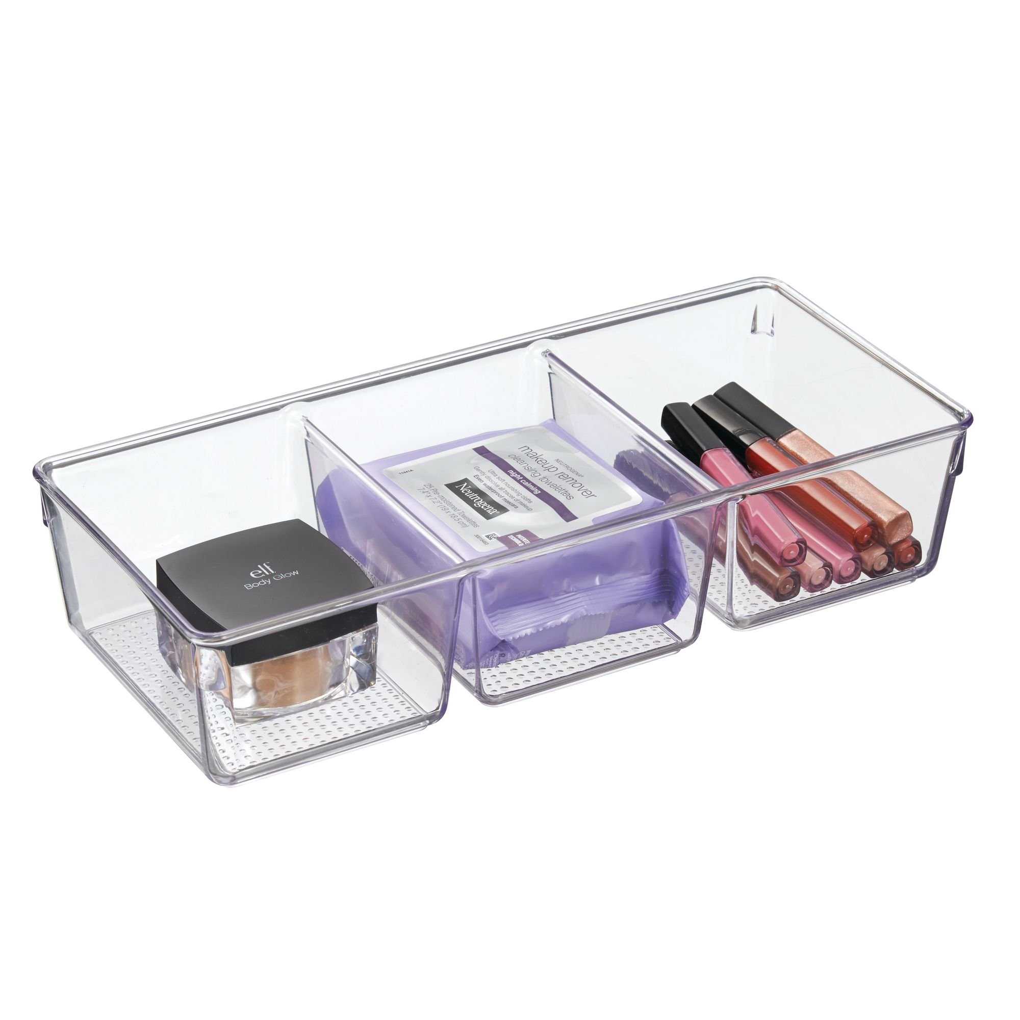 iDesign Clarity Plastic Divided Organizer - 3-Section Cosmetic Storage Container for Vanity, Bathroom & Kitchen Cabinets (13.5