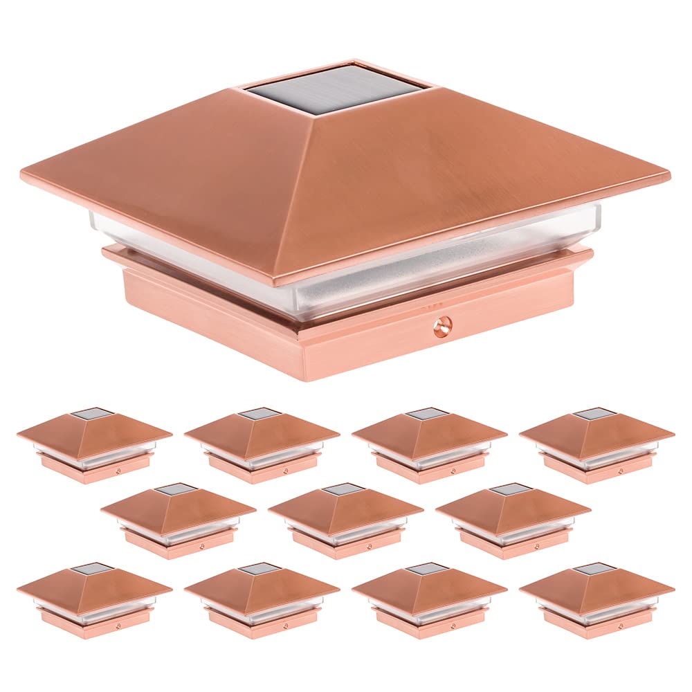 GreenLighting 12 Pack Solar LED Post Cap Lights - Slim Design for 4x4 Wood & PVC/Vinyl Posts (Copper) | Outdoor Pathway, Garden, Deck & Fence Lighting