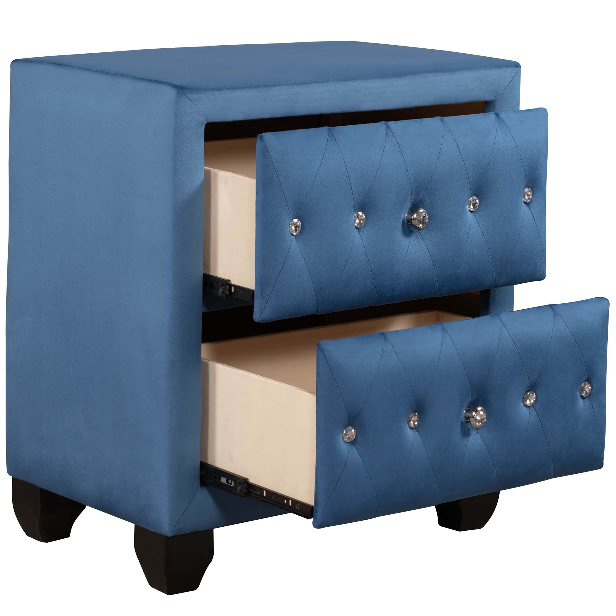 Blue Nightstand with 2 Drawers & Diamond Handle - Bedside Storage for Bedroom, Living Room