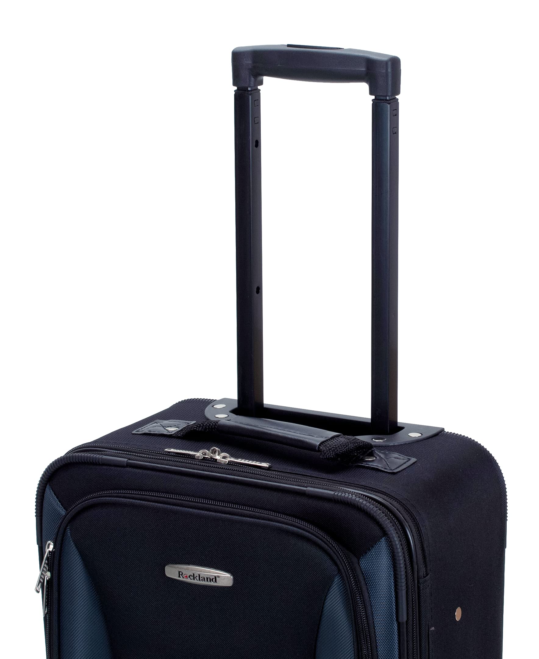 Rockland Fashion Softside Upright Luggage Set - 2-Piece (14/19 Inch) Black & Gray Carry On Suitcase for Travel, Business Trips & Vacations | Lightweight Durable Spinner Luggage with Smooth Wheels