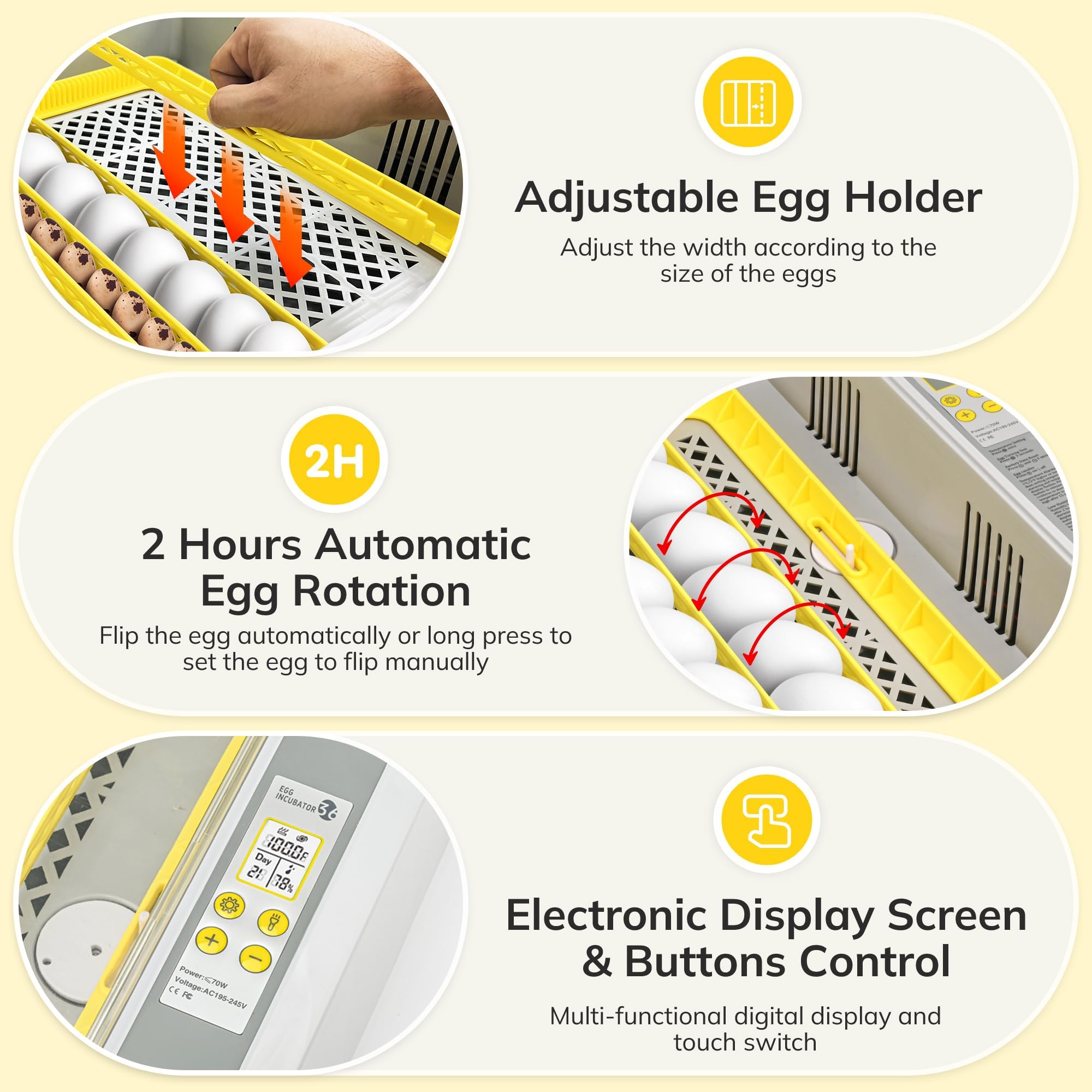 Automatic Egg Incubator 36-60 Eggs with Digital Display, 360° View & Humidity Control - Perfect for Hatching Chicken, Duck, Quail Eggs - Ideal for Home Poultry Farming, Classroom Projects & Backyard Chicken Coops