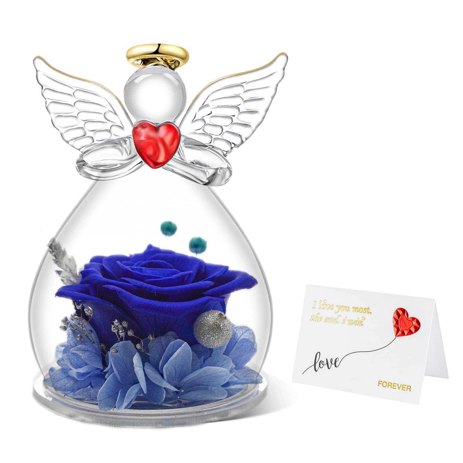 Handmade Angel Figurines with Preserved Roses in Glass Dome - Eternal Rose Gift for Mom, Grandma, Valentine's Day, Mother's Day & Birthday - Perfect for Women, Friends & Loved Ones - Home Decor & Sentimental Keepsake