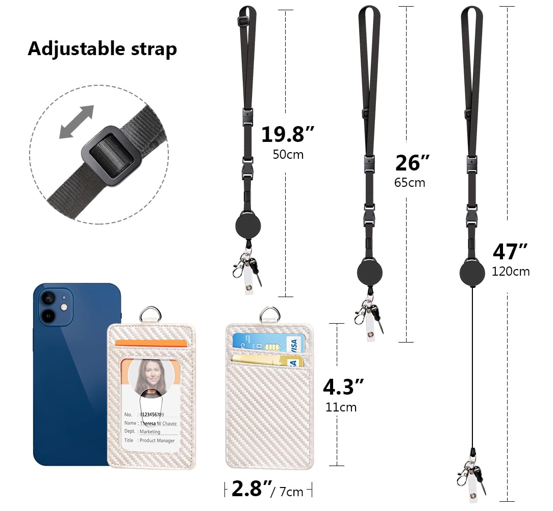 Leather Badge Holder with Retractable Lanyard - Office & School ID Card Accessory