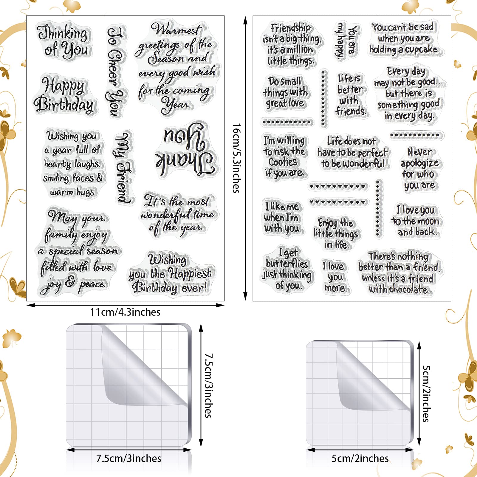4-Piece Sentiment Rubber Stamp Set with 2 Acrylic Blocks - Clear Stamps for Holiday Cards, DIY Scrapbooking & Journaling - Perfect for Greeting Cards, Memory Books and Craft Projects
