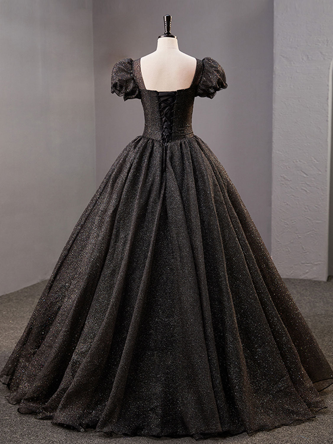 Elegant Black Square Neckline Tulle Long Prom Dress - Shiny Evening Gown for Formal Dances, Galas & Special Occasions