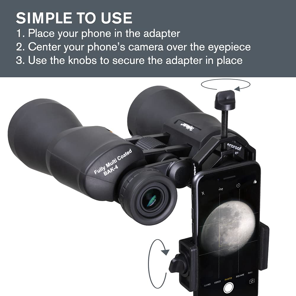 Basic Smartphone Adapter DX with Bluetooth Remote & 93524 Roof/Porro Binocular Tripod Mount - Universal Phone Holder for Bird Watching, Stargazing & Outdoor Photography (Black)