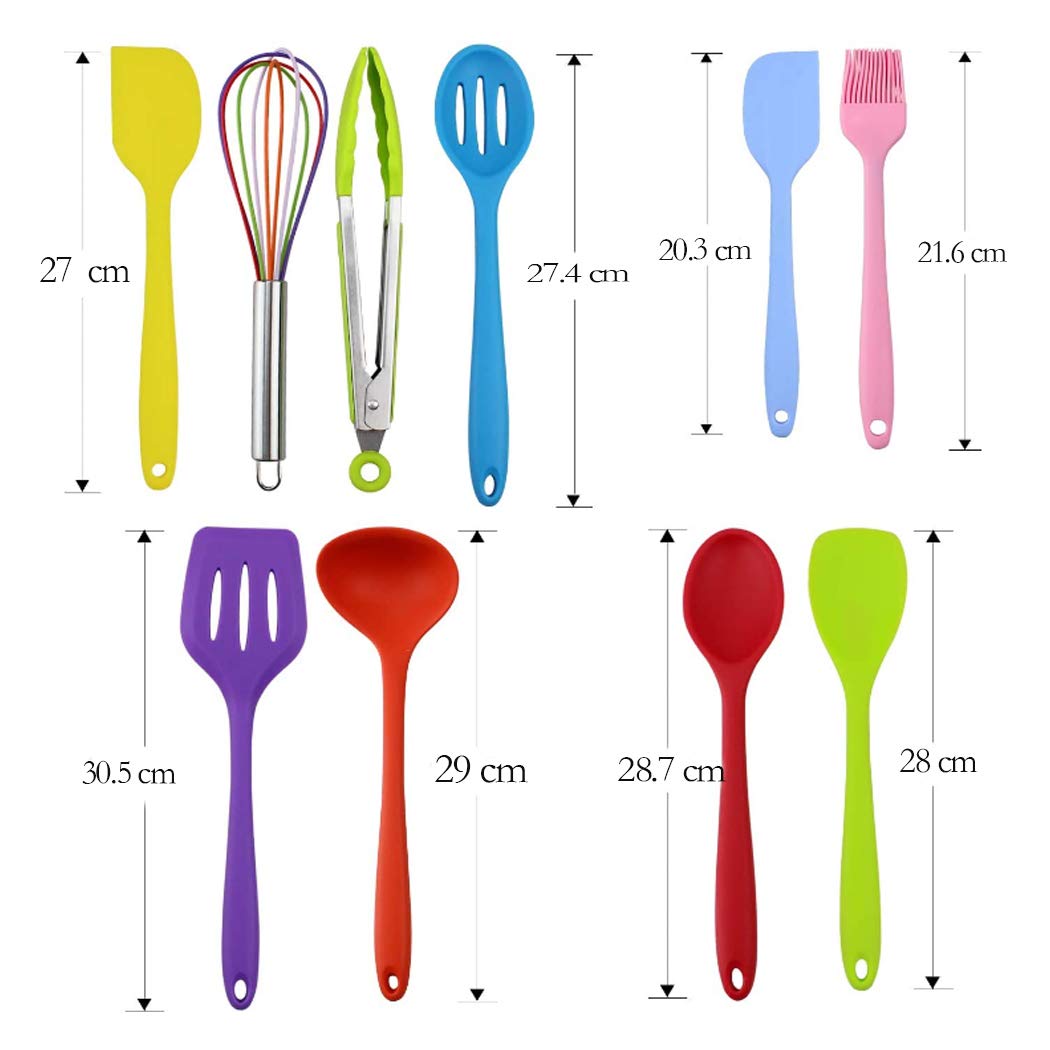 Hoshen 10-Piece Non-Stick Silicone Kitchen Utensil Set - 5 Colorful Heat-Resistant Spatulas for Cooking, Baking & Frying - Perfect for Non-Stick Pans, Pots & Bakeware