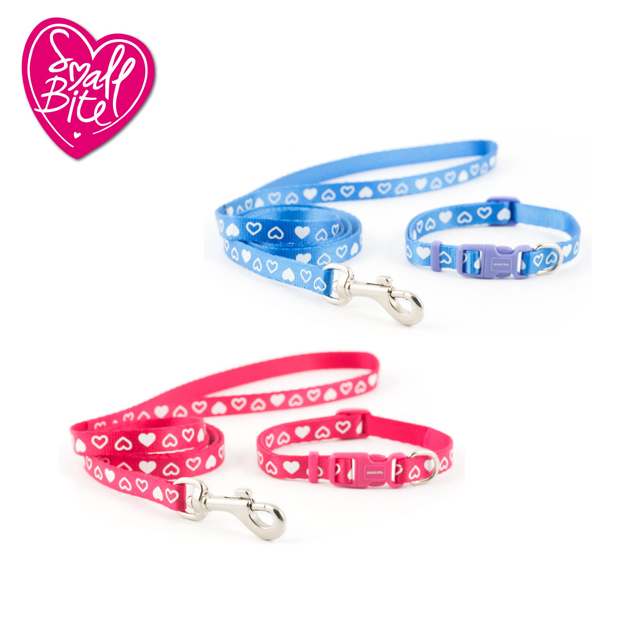 Ancol Small Bite Heart Collar & Lead Set - Adjustable 20-30cm for Dogs