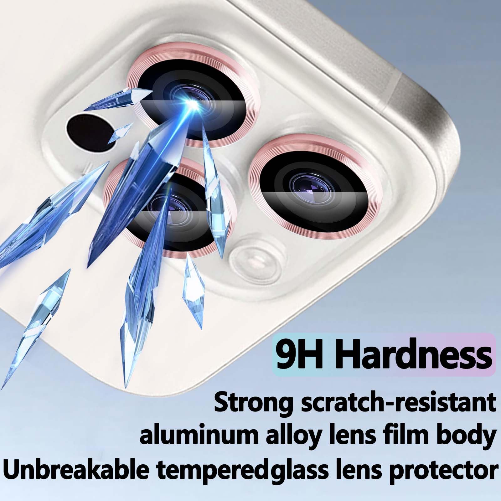 MONASAY iPhone 15 Pro & Pro Max Camera Lens Protector - 9H Tempered Glass with Strong Adhesion & Auto-Alignment, Anti-Scratch Metal Frame Protection - Pink | Perfect for Outdoor Adventures, Travel & Daily Use