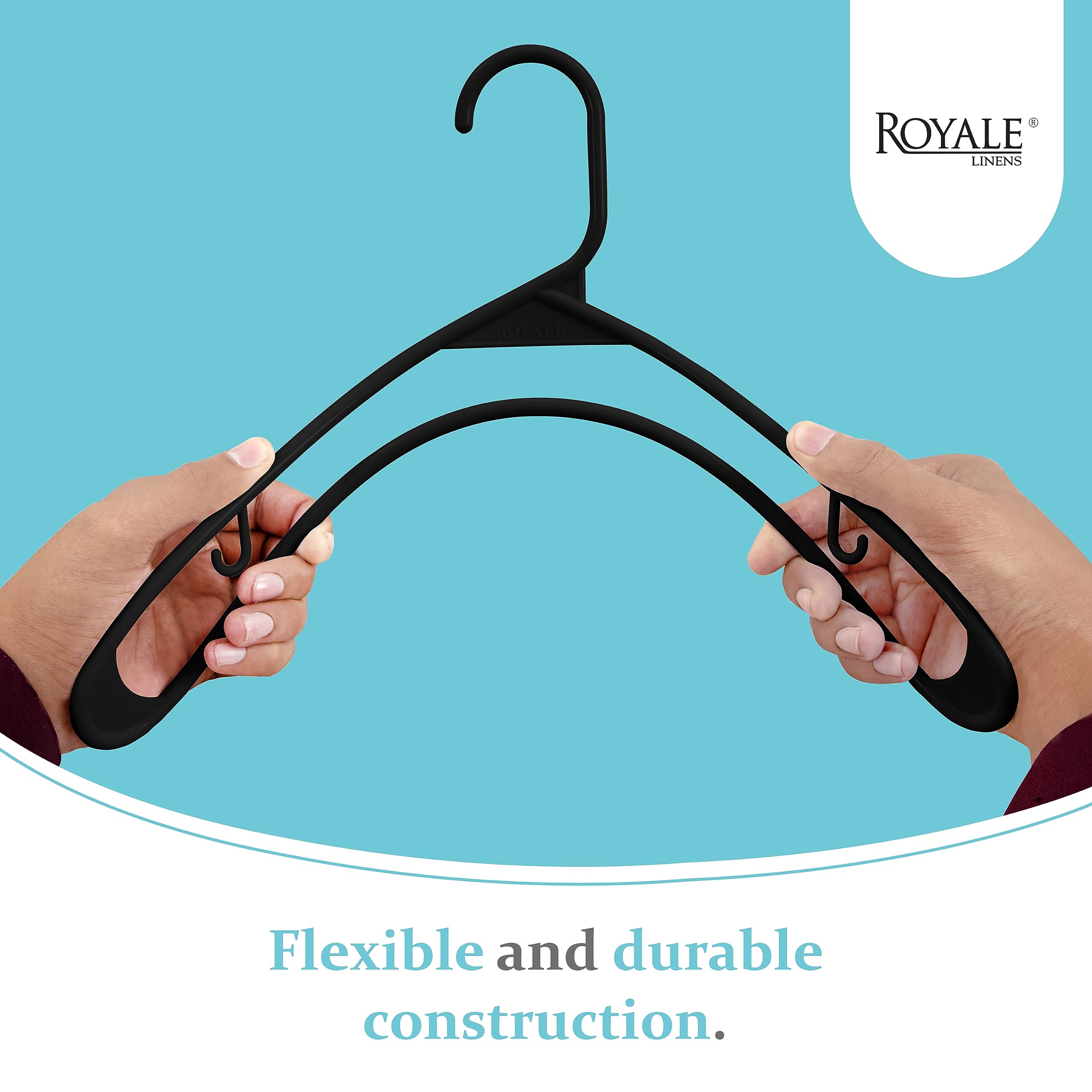 20 Pack ROYALE Heavy Duty Plastic Clothes Hangers with Hooks - Space Saving Black Coat Hangers for Tops, Dresses, Shirts, Pants & Skirts - Perfect for Closet Organization & Retail Store Display (20 Pack, Black)