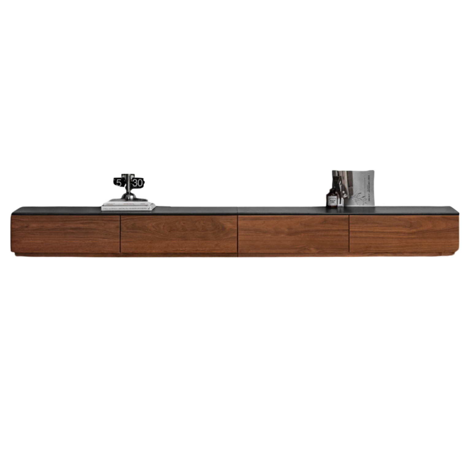 Black Walnut Solid Wood TV Stand with Rock Slab - Rustic Modern Entertainment Center for Living Room, Bedroom & Home Theater