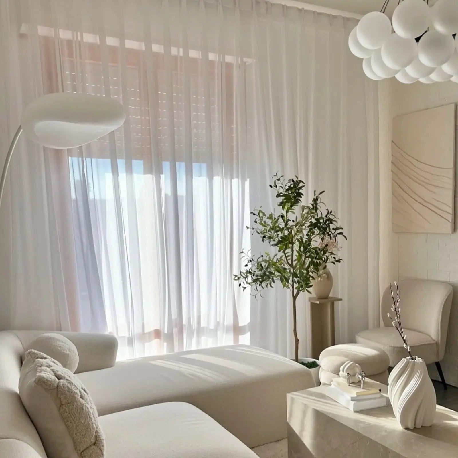 Scandinavian Solid Voile Sheer Curtains - Soft Top Window Drapes for Living Room & Bedroom | Light Filtering Privacy Window Treatments