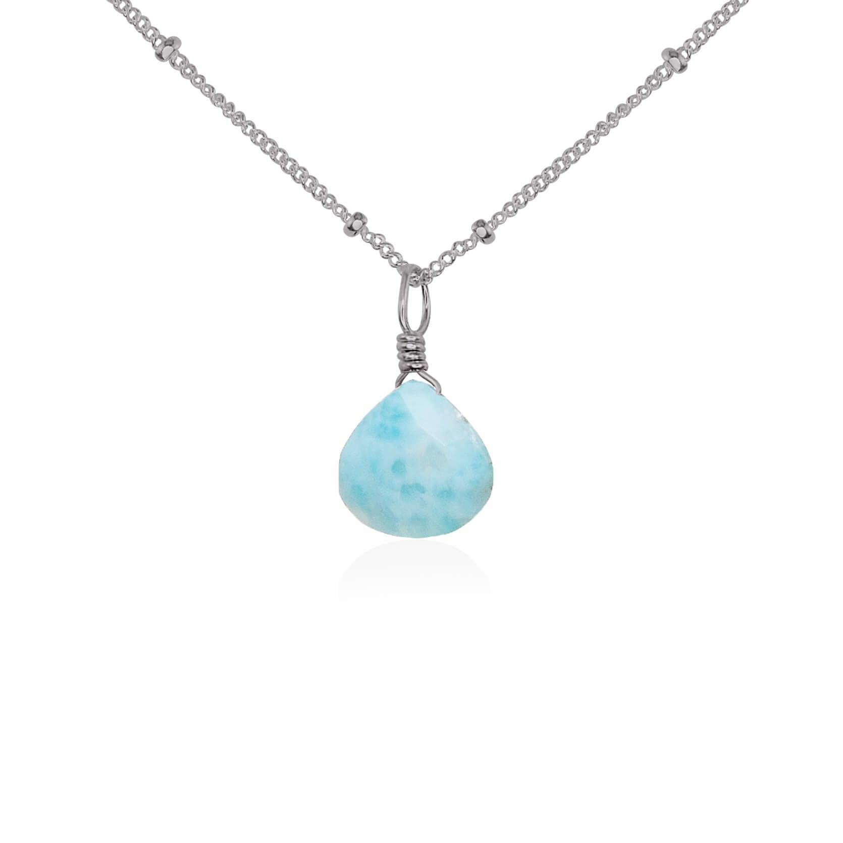 Tiny Larimar Teardrop Crystal Pendant Necklace - Genuine Blue Gemstone Jewelry for Women - Perfect for Beach Vacations, Boho Fashion & Spiritual Healing