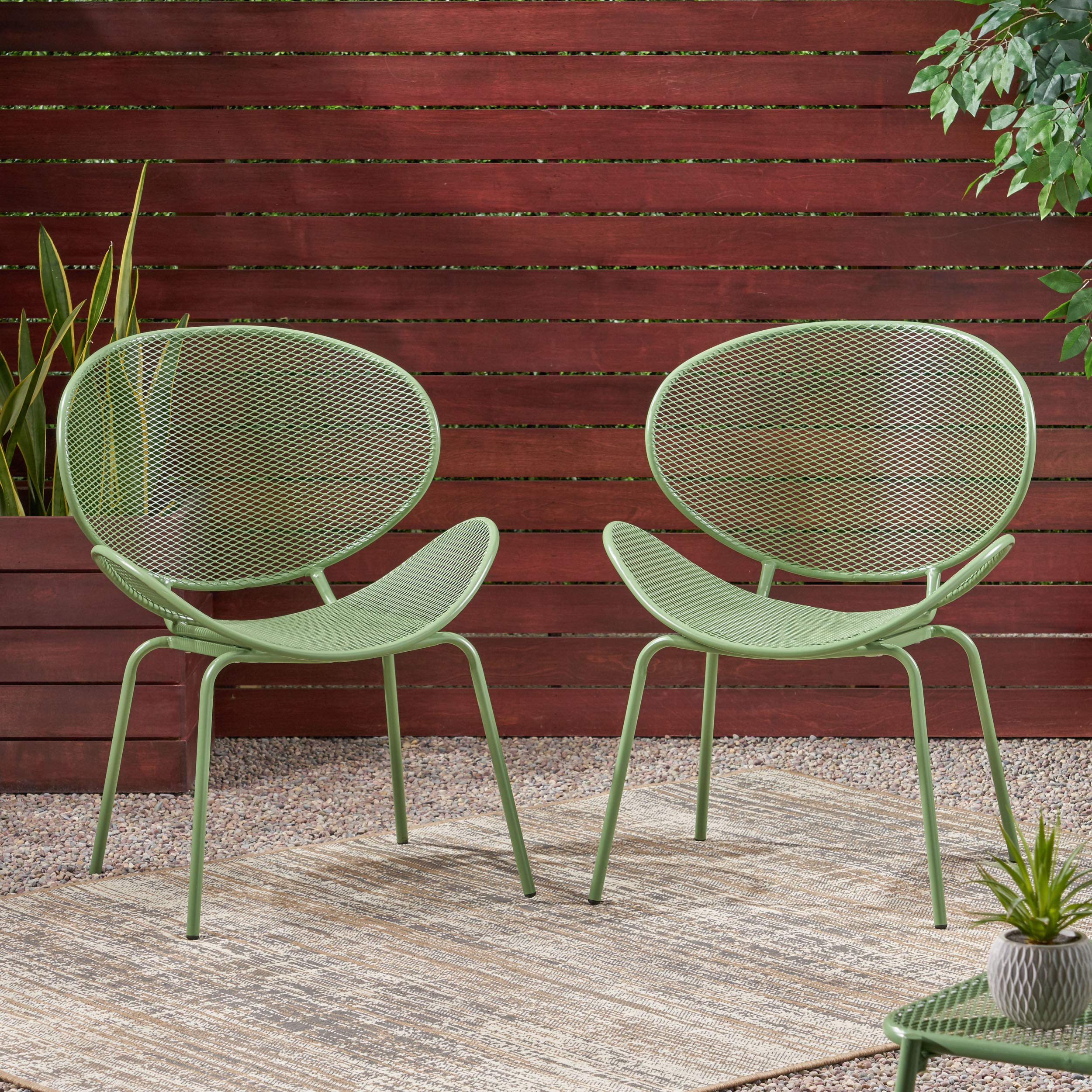 GDF Studio Outdoor Dining Chairs (Set of 2) - Matte Green Patio Furniture for Garden, Backyard, Poolside & Balcony Use