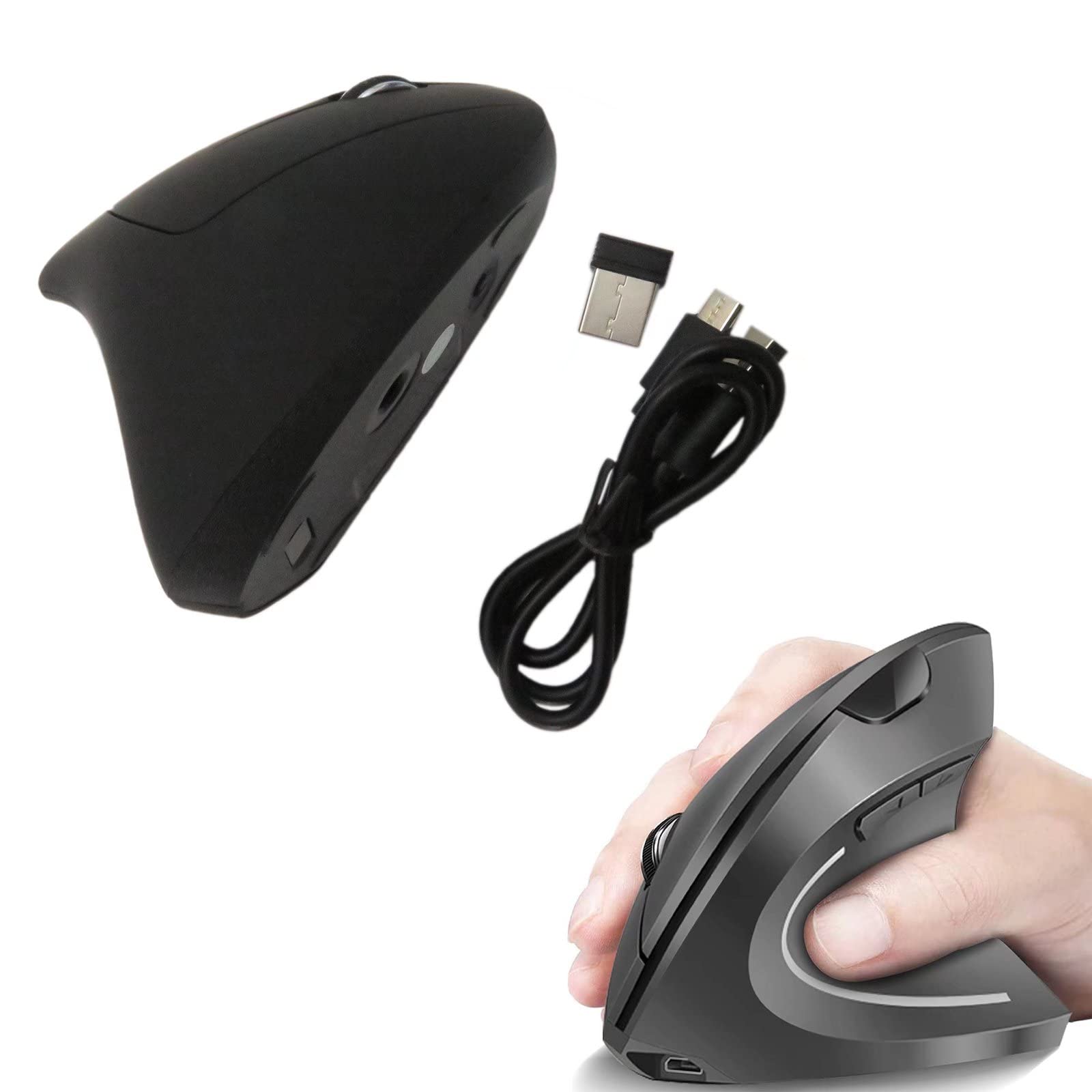 BLUE ELF Wireless 2.4G Ergonomic Vertical Mouse - 3 Adjustable DPI (800/1200/1600), 6-Button Optical Mouse for Laptop, PC, MacBook - Comfortable Black Computer Mouse for Office Work, Gaming & Long-Term Use