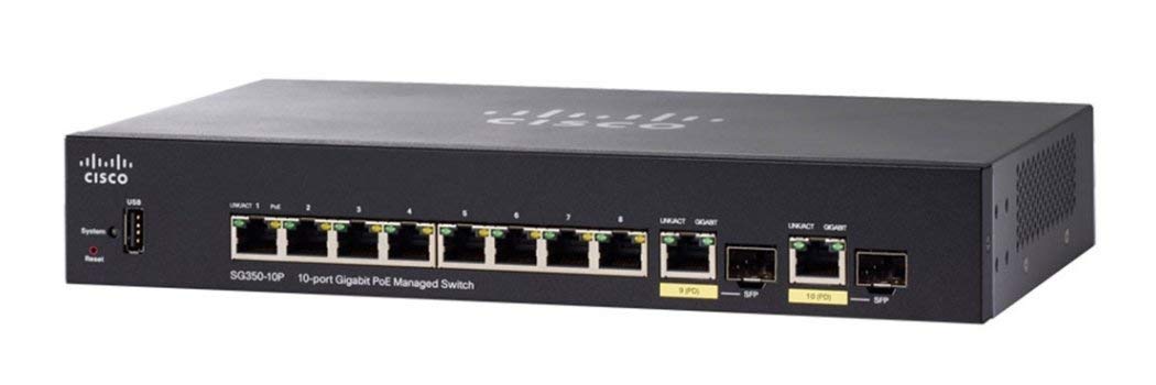 Cisco SG350-10P-K9-NA 10-Port Gigabit PoE Managed Network Switch (Renewed) - Ideal for Small Business & Home Office Networking