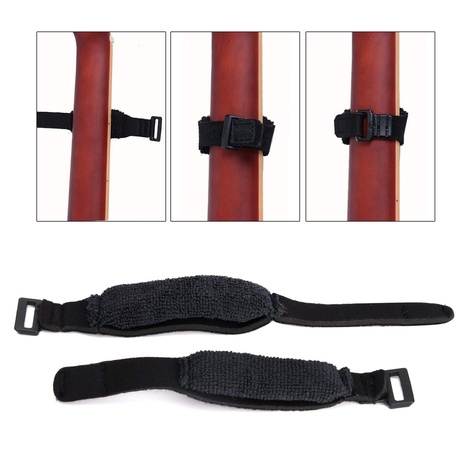 Facmogu 2-Pack Adjustable Guitar String Mute Dampener - Bass & Acoustic Guitar Silencer, Fretboard Muting Straps, Noise Reduction Tape - Black | Perfect for Live Performances, Studio Recording & Quiet Practice