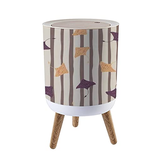 Small Trash Can with Lid - 7L/1.8 Gallon Round Press Top Wastebasket with Nature Doodle Seamless Design, Purple & Orange Stingray Patterns - Dog Proof Recycling Bin for Kitchen, Bathroom, Bedroom & Office | Perfect for Home, Office & Pet-Friendly Spaces