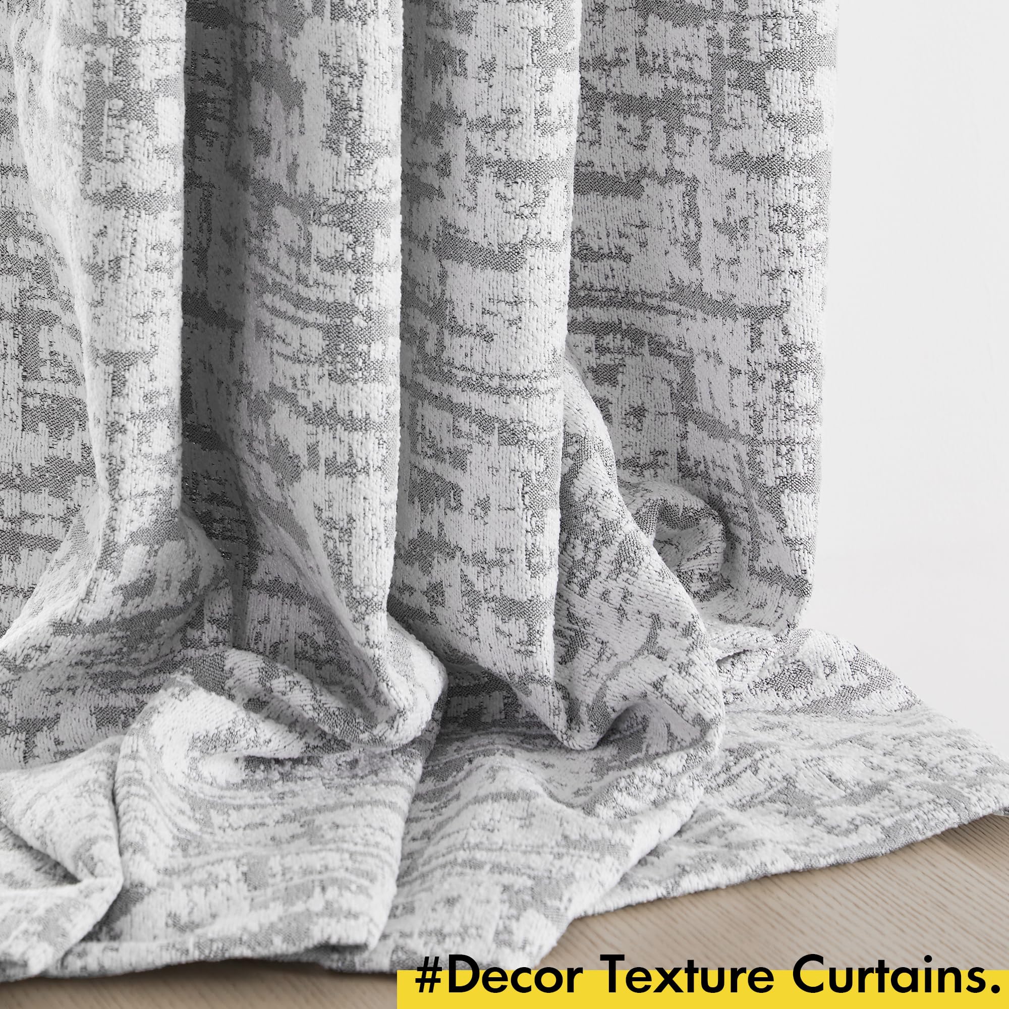 GIGIZAZA Modern Grey Velvet Jacquard Chenille Curtains - 63 Inch Long Semi Blackout Drapes for Living Room & Bedroom - 2 Panels Set, Home Decor Window Treatments for Cozy & Stylish Interior Design