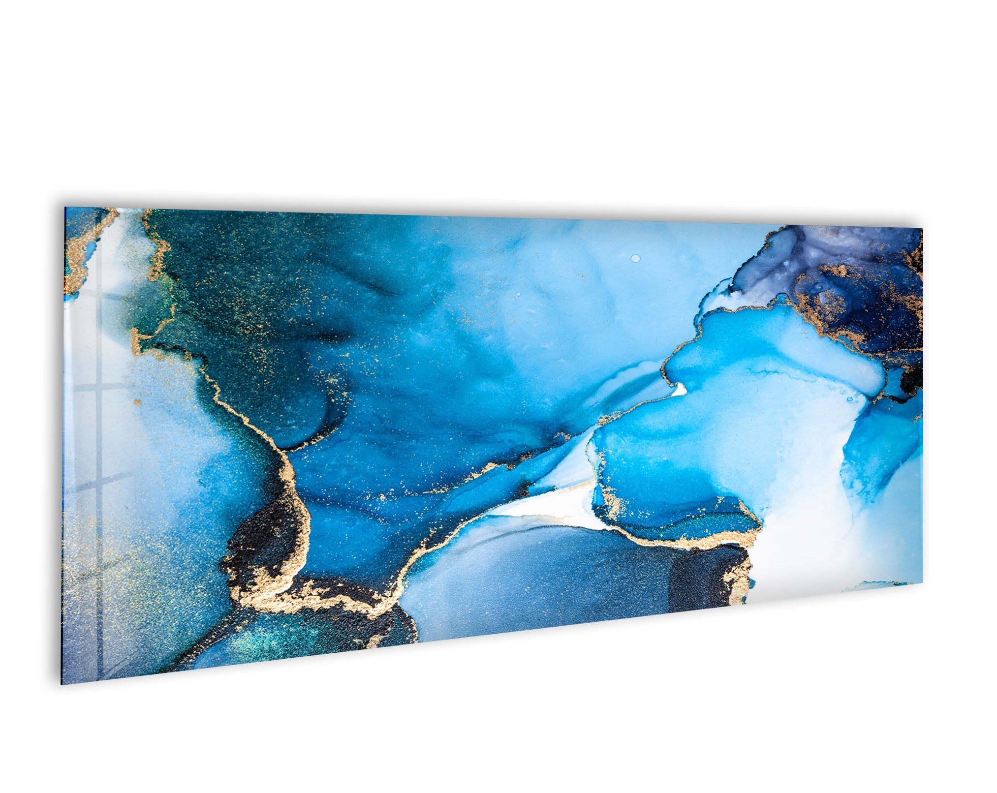 Blue Marbled Alcohol Ink Abstract Glass Wall Art - Handmade Modern Home Decor for Living Room, Bedroom, Office | Unique Gift Idea for Housewarming & Wedding
