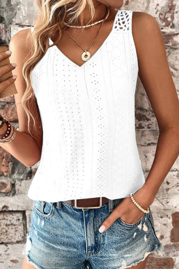 Stylish Solid Color Casual V-Neck Hollow Back Vest Top for Women - Perfect for Summer Outfits, Layering, and Daily Wear