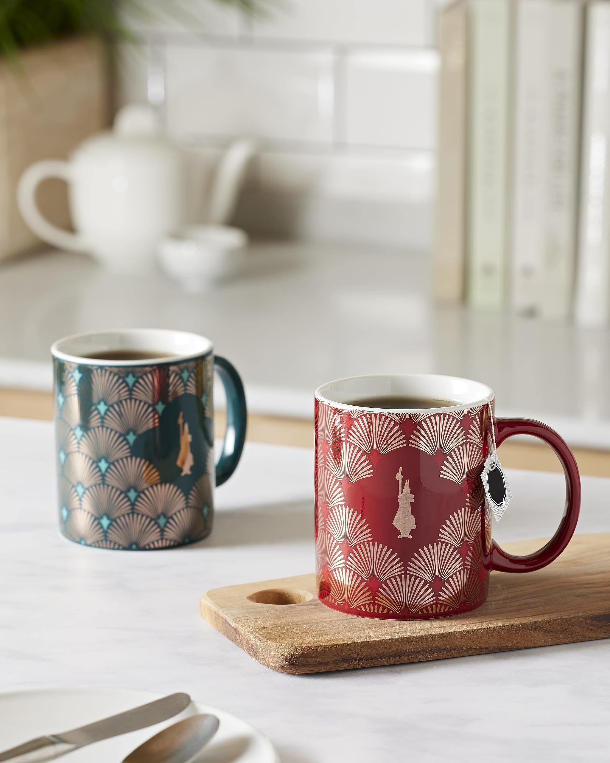 Bialetti Porcelain Coffee Mugs Set of 2 - Red & Green Italian Espresso Cups for Home, Office, and Cafe Use