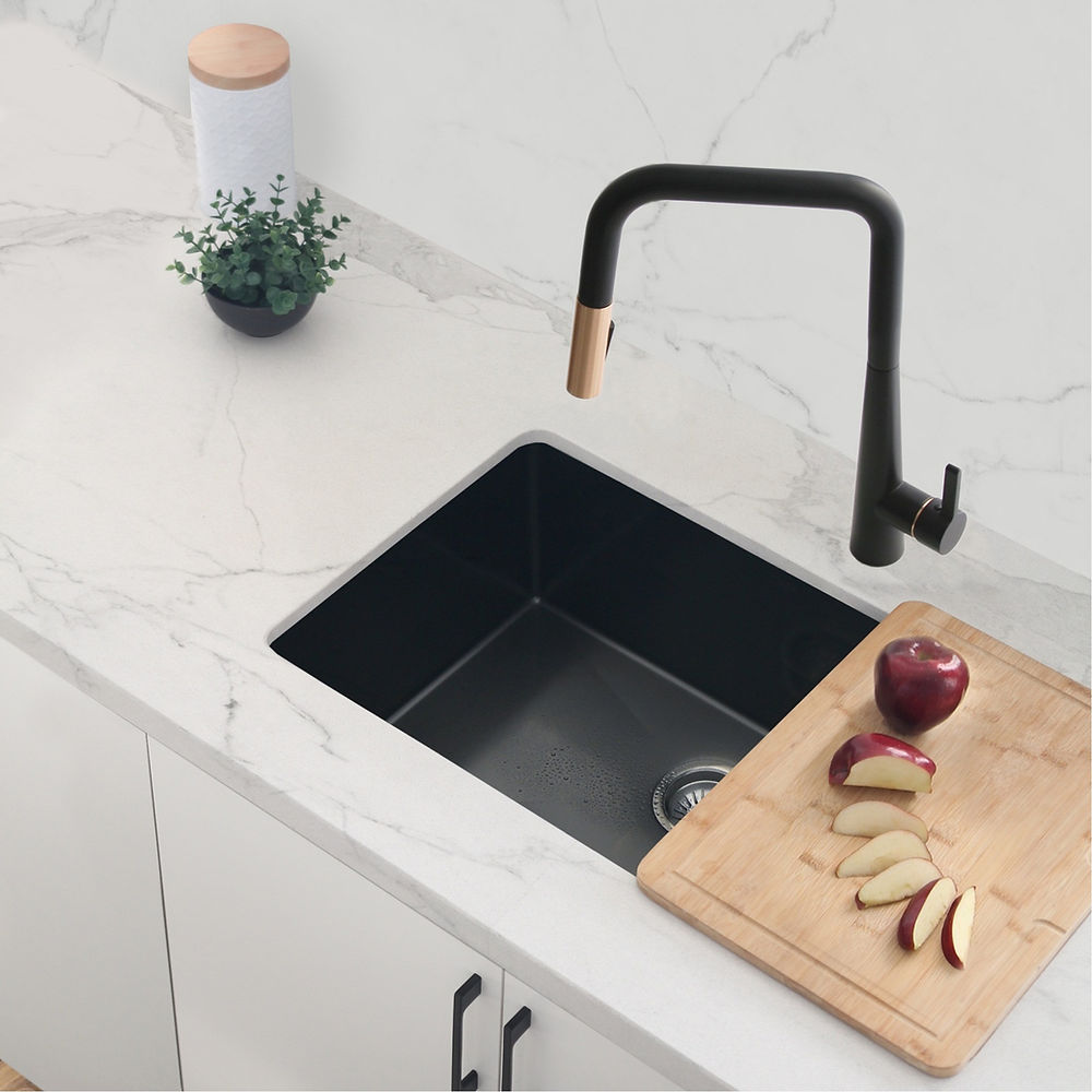 Stylish Single Handle 1.8 GPM Pull Down Kitchen Faucet with Sprayer - Modern Gunmetal Finish - K 143P - Perfect for Home Kitchen Remodeling & Commercial Use