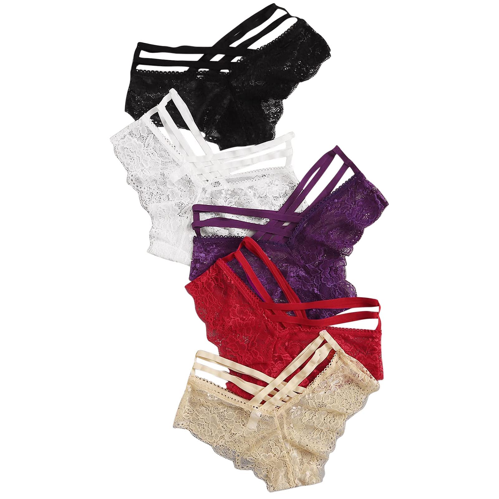 5PCS Women's Sexy Lace Thong Panties - Hollow Out G-String Low Waist Underwear | Modal Fabric for Comfort | Perfect for Date Night, Lingerie Gift & Everyday Wear
