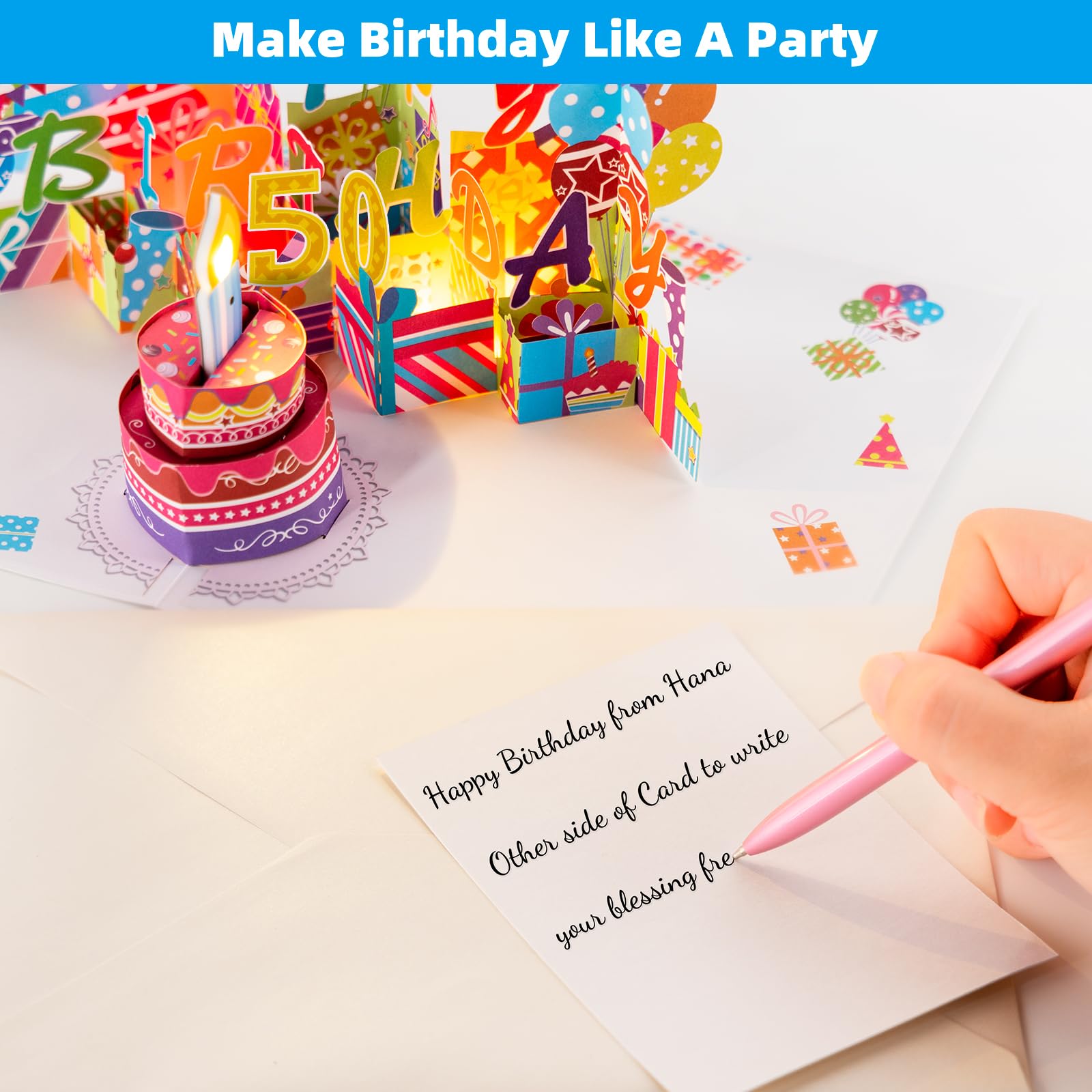 Gumry 50th Birthday Musical Pop-Up Card - Blowable Colorful LED Candle 3D Greeting Card with Birthday Song & Applause Sound Effects - Perfect 50th Birthday Gift for Women & Men - Great for Milestone Celebrations, Surprise Parties & Special Occasions