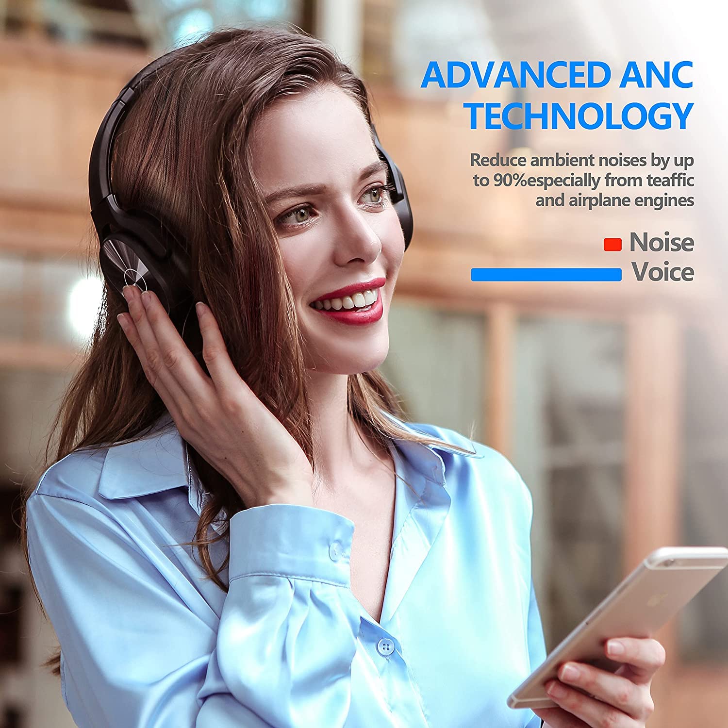 ZIHNIC Wireless Bluetooth Headphones with Active Noise Cancelling, 40H Battery Life, Hi-Fi Stereo & Deep Bass - Comfortable Over-Ear Design for Travel, Work, Home Office & Commuting (Black)