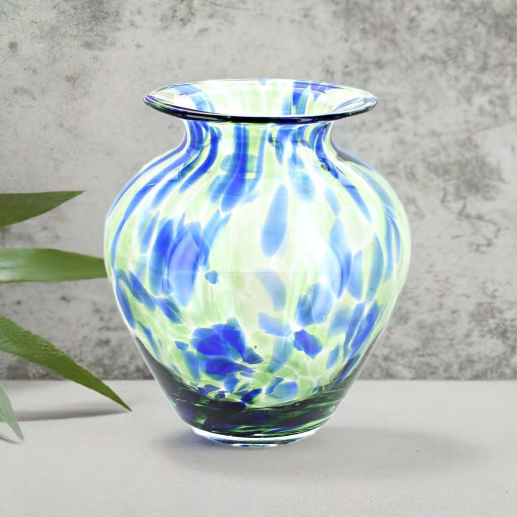 Handmade Blue Rose Polish Pottery Vase - Cobalt & Green Glass Art Piece for Home Decor, Wedding Centerpiece, and Gift Giving