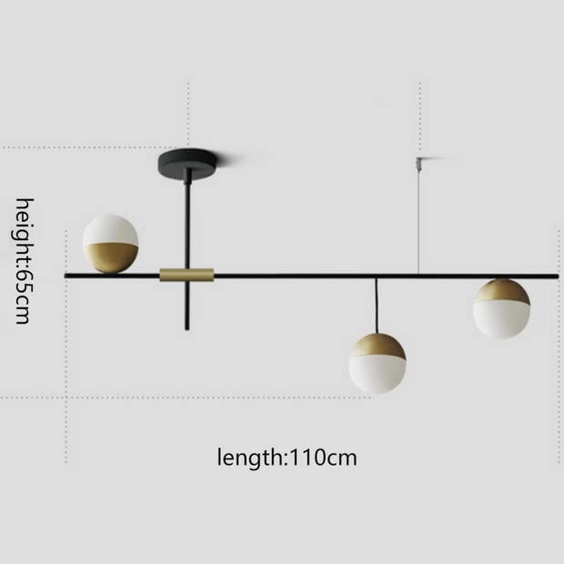Modern 3-Light Glass Globe Chandelier - Linear Mid-Century Flush Mount Ceiling Pendant Light Fixture - Elegant Hanging Lighting for Kitchen, Dining Room, Living Room, Bedroom & Farmhouse Decor - Perfect for Dining Areas, Entryways and Open Concept Spaces