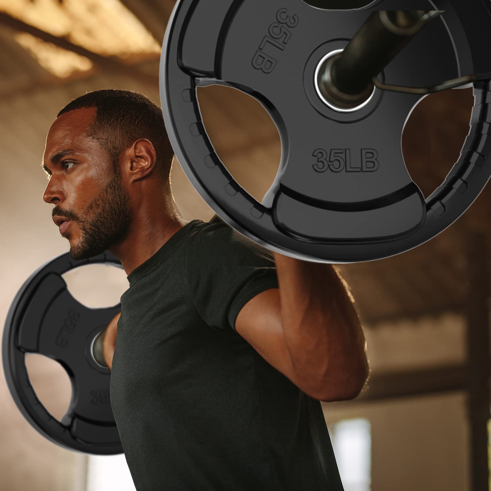 RitFit Olympic Rubber Grip Plates for Barbell - 2-Inch Weight Plates for Weightlifting & Strength Training - Home & Gym Use - Single, Pair & Sets (2.5/5/10/25/35/45 LB) - Perfect for CrossFit, Powerlifting & Home Workouts