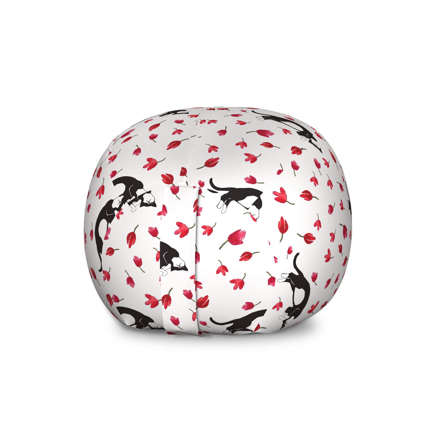 Ambesonne Modern Cat Toy Storage Bag Chair - Large Washable Pet Organizer with Kitty Sleeping Among Tulips Print - Black White Pink for Kids' Room, Nursery, or Playroom Decor