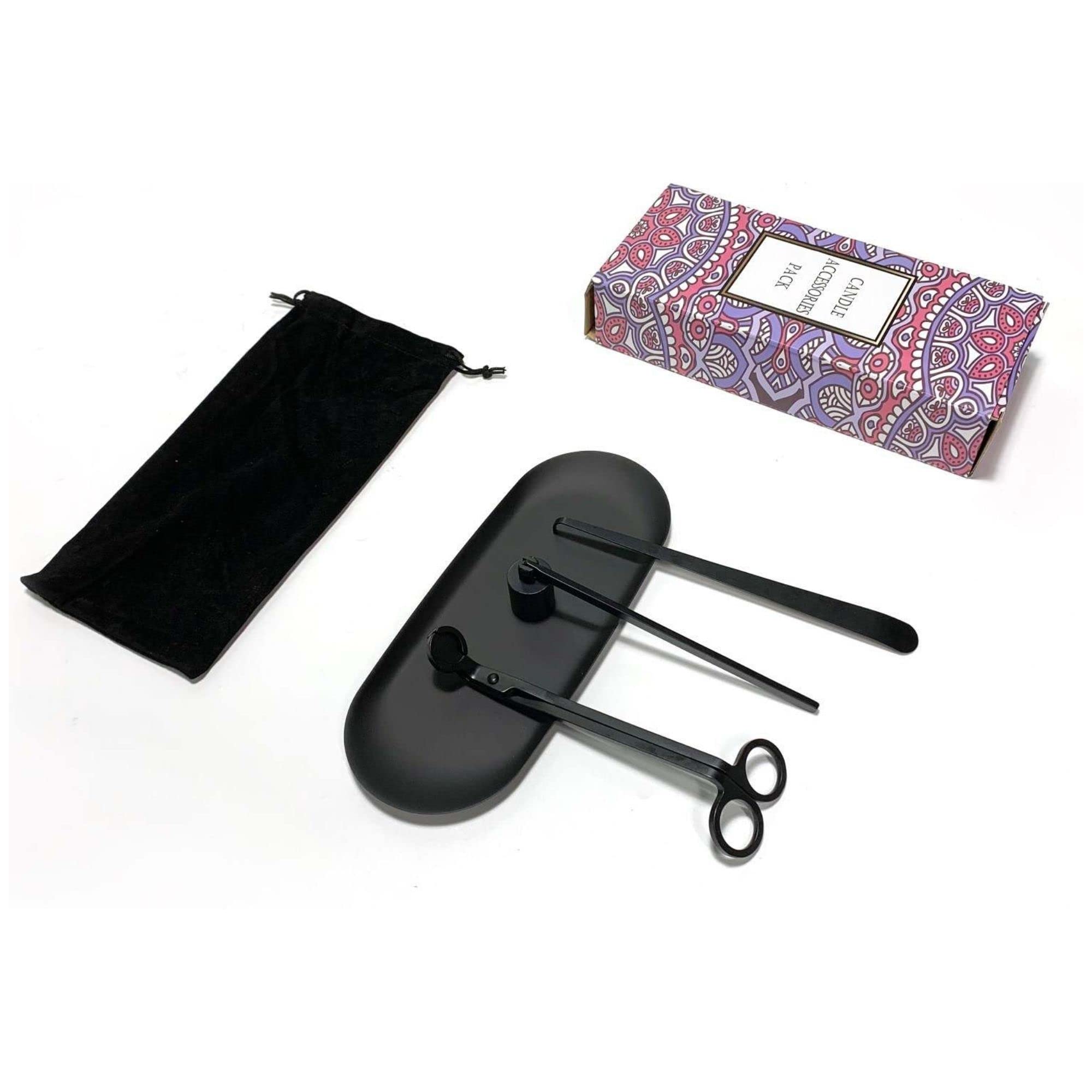 Premium 4-Piece Candle Care Set - Stainless Steel Wick Trimmer, Dipper, Snuffer & Tray - Matte Black Handmade Candle Accessories for Home Decor & Relaxation - Perfect for Spa Nights, Romantic Dinners & Meditation Spaces